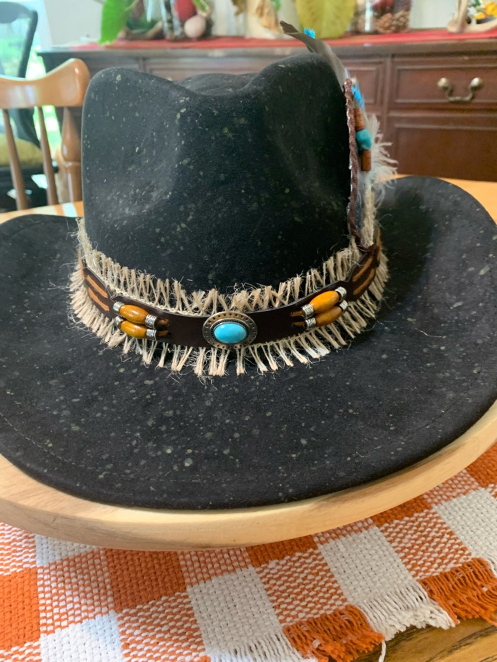 Black Feathered Cowboy Hat with Blue Accent - Unbranded - Picture 2 of 12